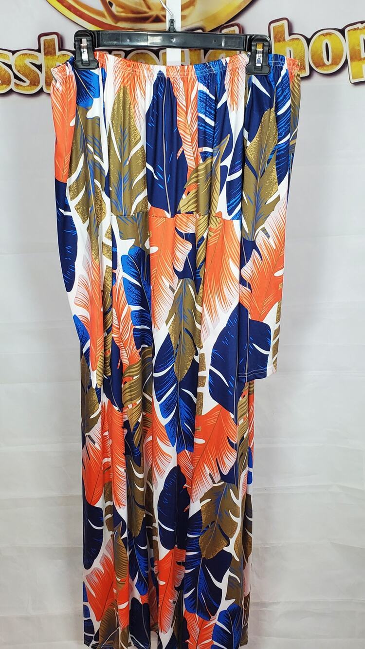 Blue Orange Tropical Off Shoulder Maxi Dress XL